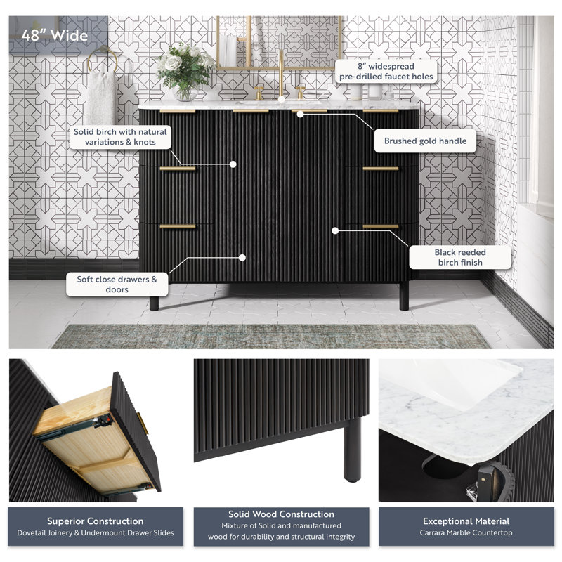 Kensington 48" Bathroom Vanity in Fluted Birch, Black Reeded Birch