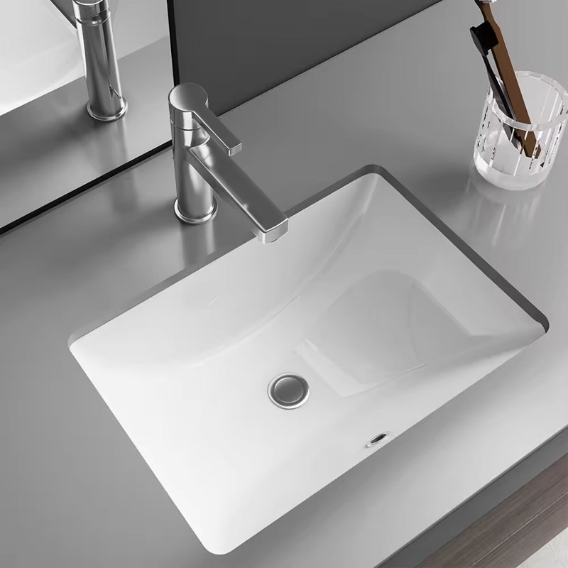 Ceramic Rectangular Undermount Bathroom Sink with Overflow