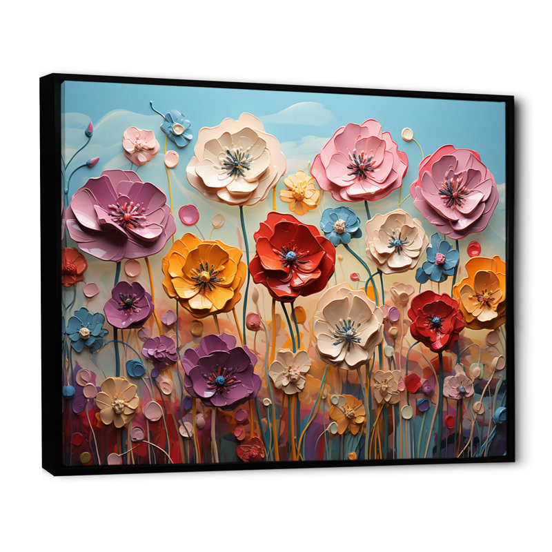 Pink Dandelion Meadow Melody I - Floral Wall Decor, H 12 po x l 20 po x P 1 po, Cadre flottant noir