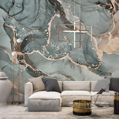 Adhésif mural bleu sarcelle et doré