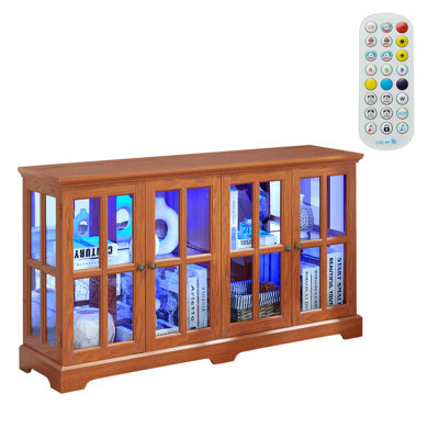 Vitrine à DEL rétro Vintage - Vitrine de porte en verre antique avec tablettes réglables pour objets de collection, conception à quatre portes idéale pour la maison ou le bureau