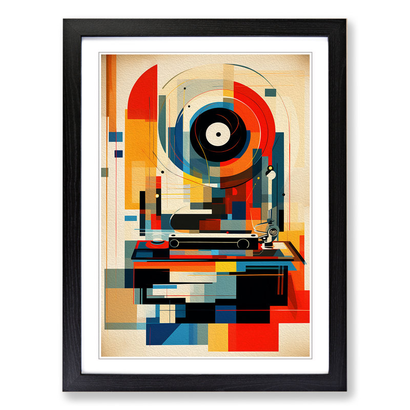 Record Player Orphism - Single Picture Frame Print on Wood, Black, 64cm H x 46cm W x 2cm D