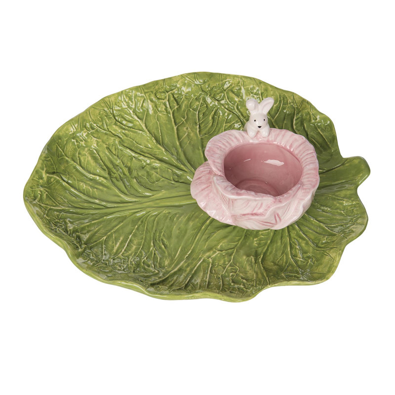  Ceramic Cabbage Chip & Dip Set of 2 Home Decorations Easter