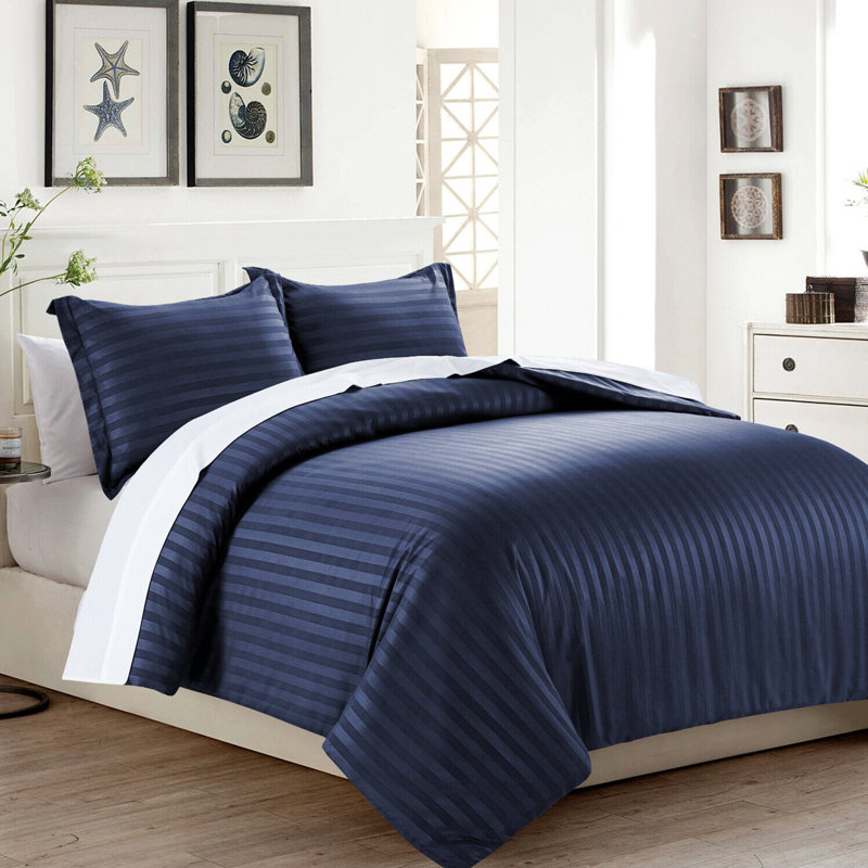 Thirlby Microfibre 250 TC Reversible Modern & Contemporary Duvet Cover Set with Pillow Cases, Navy
