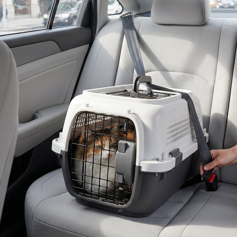 Porte-chien rigide de 20 po, cage de voyage en plastique pour chat avec porte supérieure et avant, bol de nourriture amovible et verrou sécuritaire