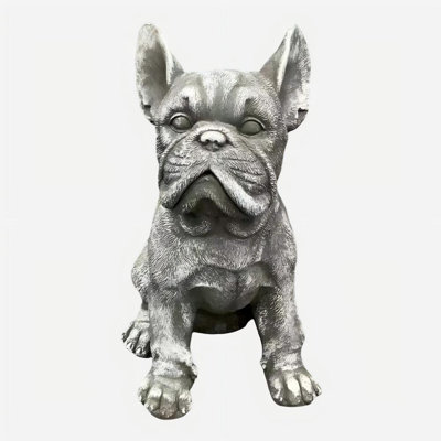 16" Weatherproof French Bulldog Garden Statue, Rustic Stone Finish Resin Dog Sculpture for Patio & Lawn