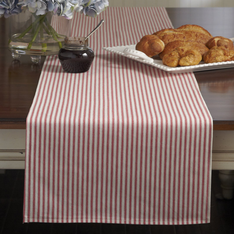 Tegan Table Linen Striped 100% Cotton Table Runner, 16" W x 120" L, Red