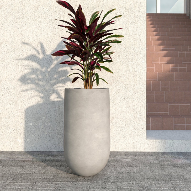 Toddy Tall Round Cylinder Fiberstone Planter – Handmade MGO Clay Plant Pot with Drainage Holes for Indoor & Outdoor Use