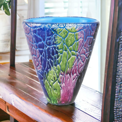 Vase ovale en verre Zacary Cool Firestorm Murano