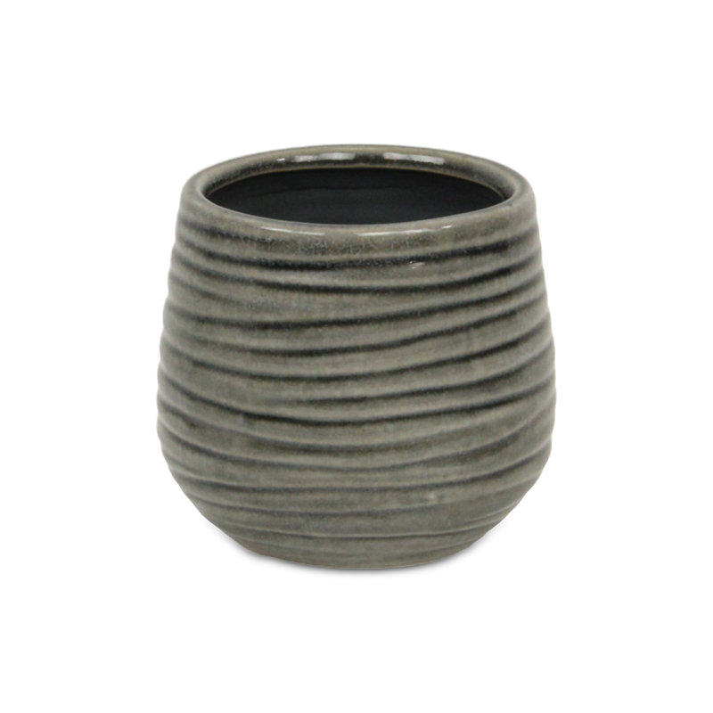 Grazielli Handmade Ceramic Pot Planter, Gray, 4.75" H x 4.5" W x 4.5" D