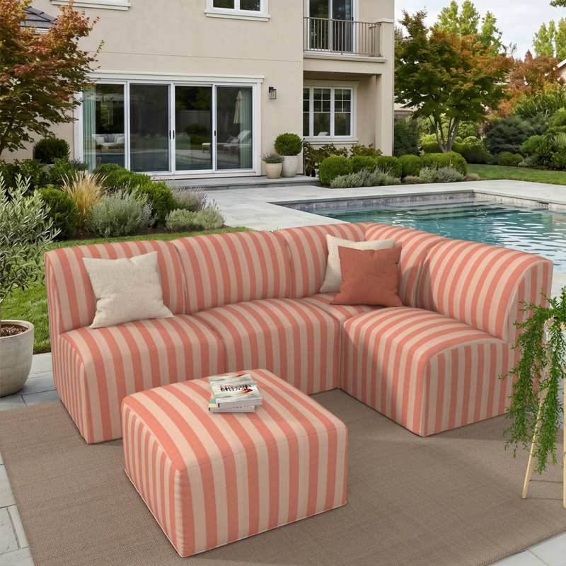 Canapé modulaire d'extérieur avec repose-pieds 4 pièces Sunbrella® de Praia, Sunbrella® rayé expressif