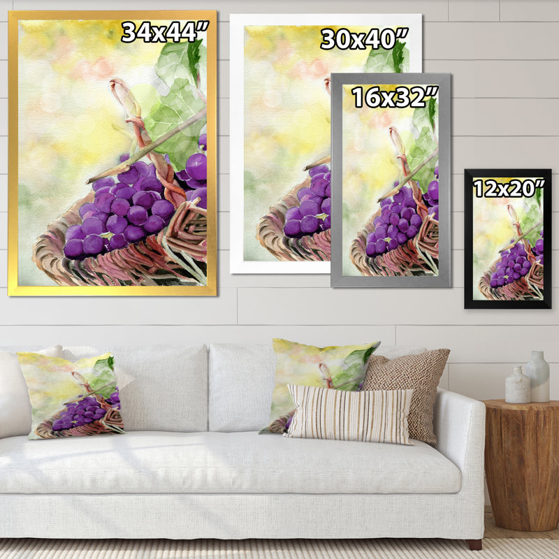 Grappe de raisin mauve - peinture sur toile, H 20 po x l 12 po x P 1 po, Cadre photo blanc