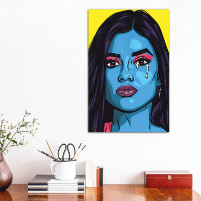 Blue Crying Comic Girl 1 Piece Wrapped Canvas Wall Art