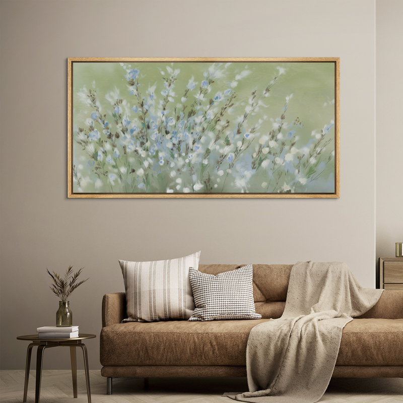 «Blue Green Wildflowers» - Impression sur toile encadrée surdimensionnée, Naturel, H 30 po x l 60 po