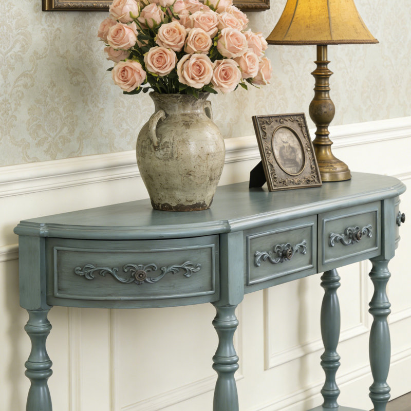 Curved Console Table With 4 Drawers & 1 Shelf, Versatile For Hallway, Living Room, Blue