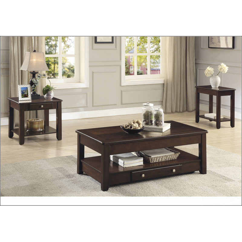 Contemporary End Table with Drawer and Shelf Dark Cherry Finish Wooden Furniture 1pc