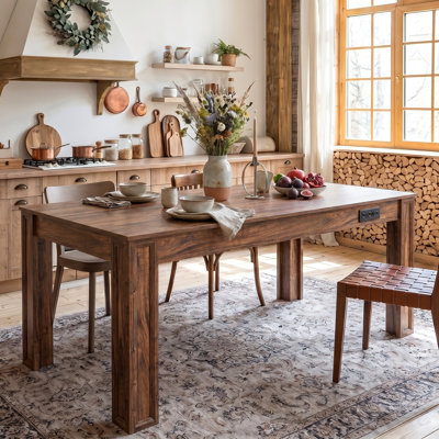Table de salle à manger 71 po en bois avec tiroir de rangement, table de cuisine avec prises de courant intégrées