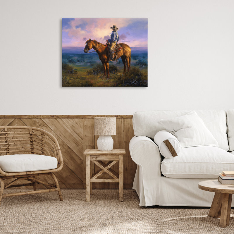 «Cowgirl & Horse at Sunset», art mural par Jack Sorenson, H 30 po x l 40 po