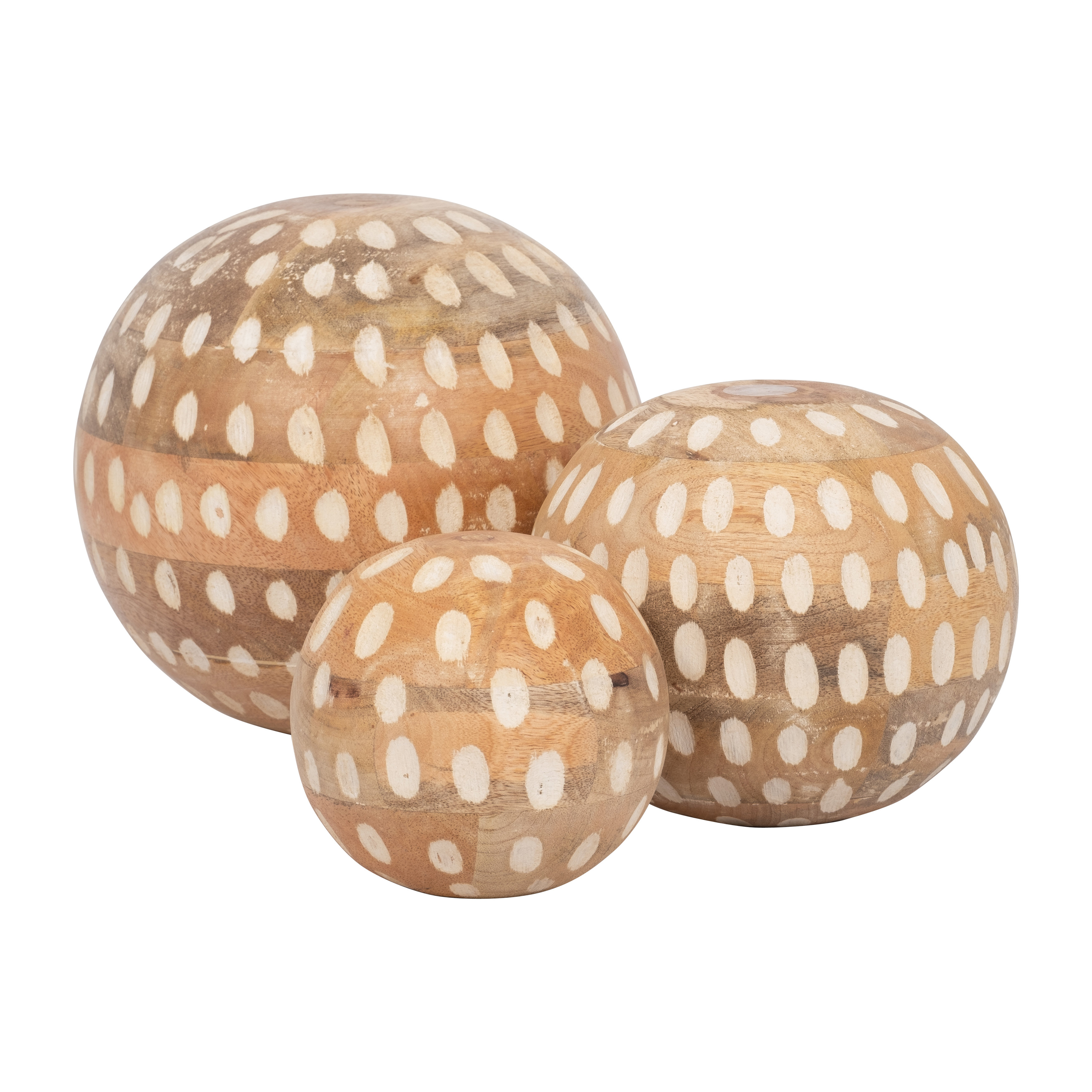Birch Lane™ Set of 3 Decorative Orbs Contemporary Rustic Brown Wooden