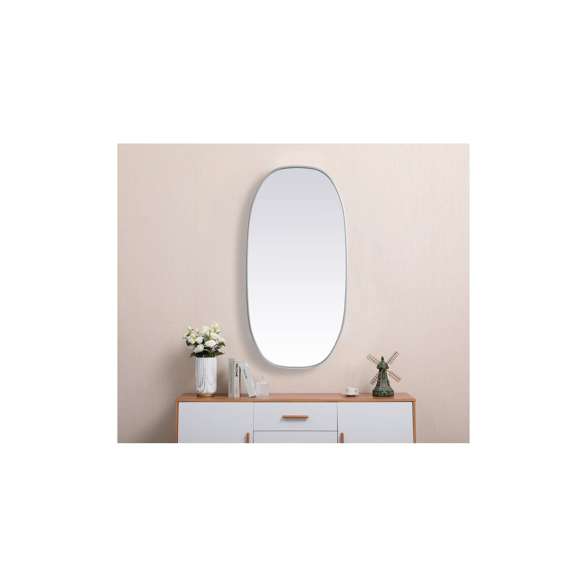 Bertin Metal Oval Wall Mirror, Silver, 48"  x 24" 