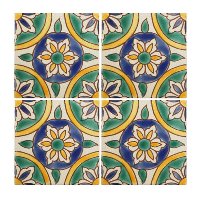 Mediterranean 4'' x 4'' Hand Painted Ceramic Decorative Accent Tile