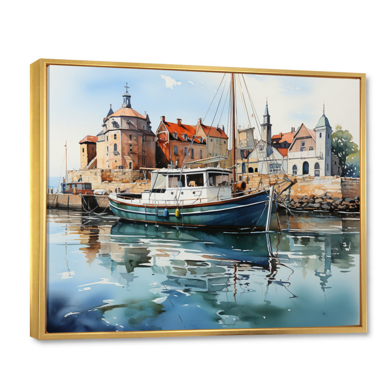 Port Harbor Reflections X sur impression sur toile, H 34 po x l 44 po x P 1,5 po, Cadre flottant doré