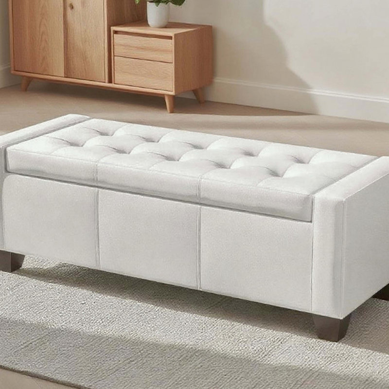 Faux Leather Rectangular Storage Bench with Tufted Top