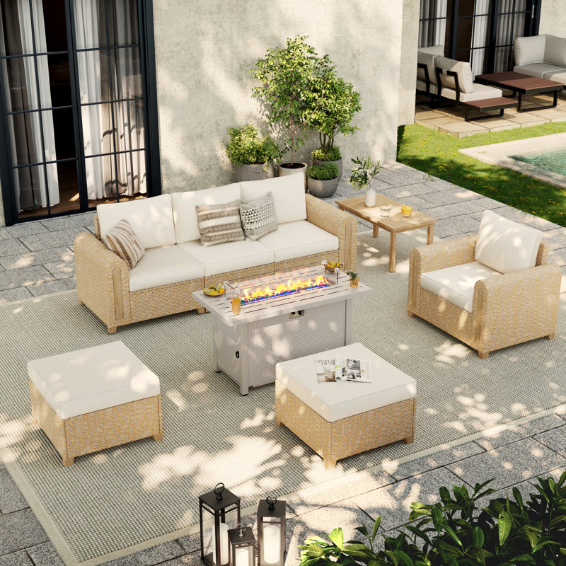 Ensemble de mobilier de conversation extérieur pour 6 personnes avec table de foyer