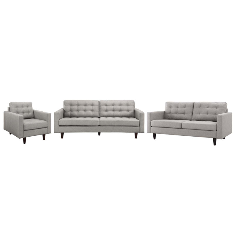 Canapé, causeuse et fauteuil Modway Empress, Velours gris pâle