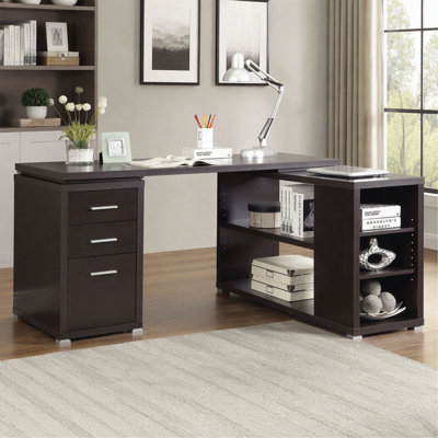 L-Shape Computer Desk, Cappuccino Finish, 3-Drawer Corner Desk for Home Office