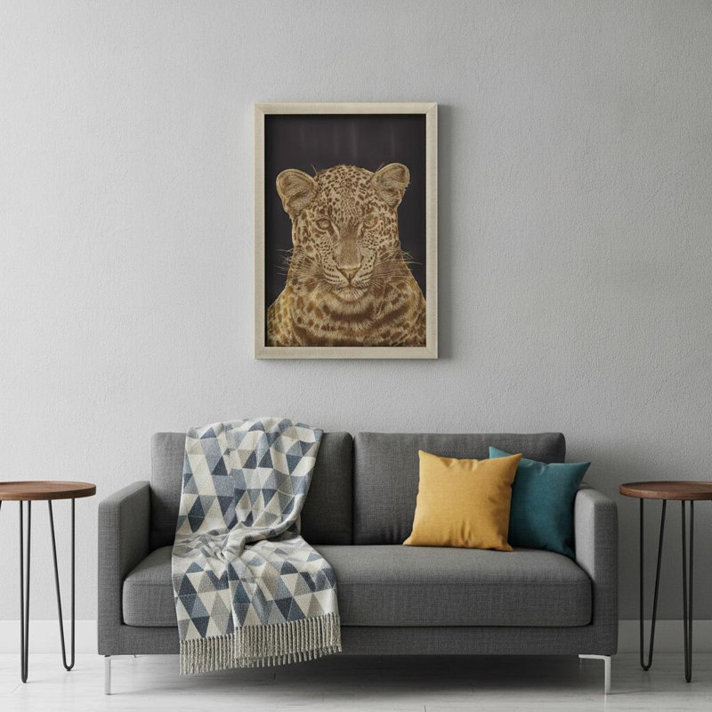 «Leopard Portrait», reproduction d'art encadrée dorée