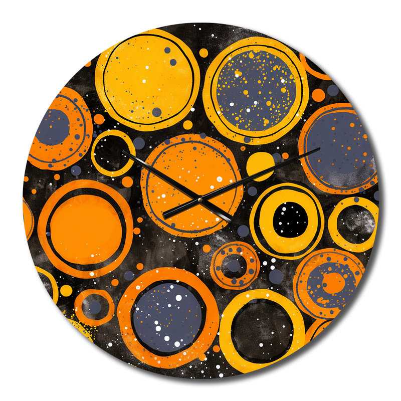 Horloge murale circulaire circulaire en lune, orange, jaune et gris, Moyenne