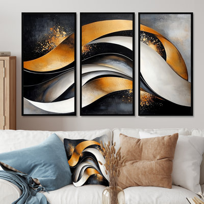 Ensemble de décoration murale Fractal Waves Of Dark Golden Galaxy II - Abstract Modern Waves
