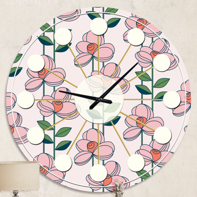 Horloge murale florale botanique rétro du milieu du siècle