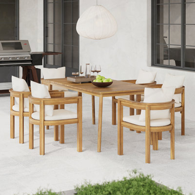 Ensemble de 7 chaises d'extérieur en bois d'acacia avec coussins