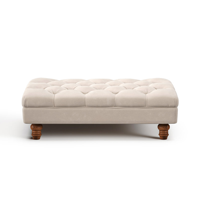 Forestburgh 90Cm Wide Velvet Tufted Rectangle Footstool Ottoman with Gourd-shaped Legs, Beige