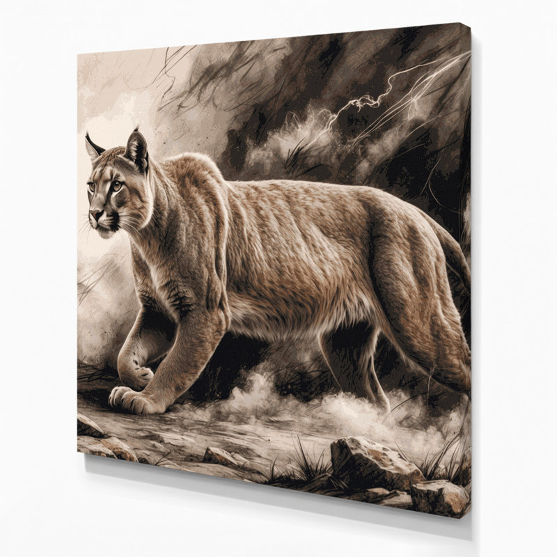 «Big Cats Patagonian Puma», art mural sur toile grise, H 32 po x l 32 po