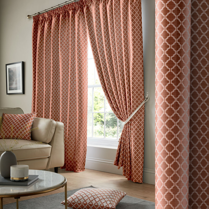 Dareece Cotswold Pencil Pleat Lined Curtains, Width 116 x Drop 228 cm, Orange