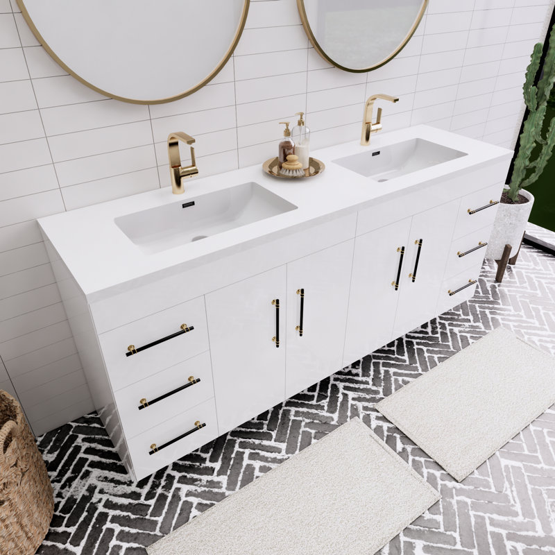 Ensemble de meuble-lavabo double 72 po Spring, Blanc lustré