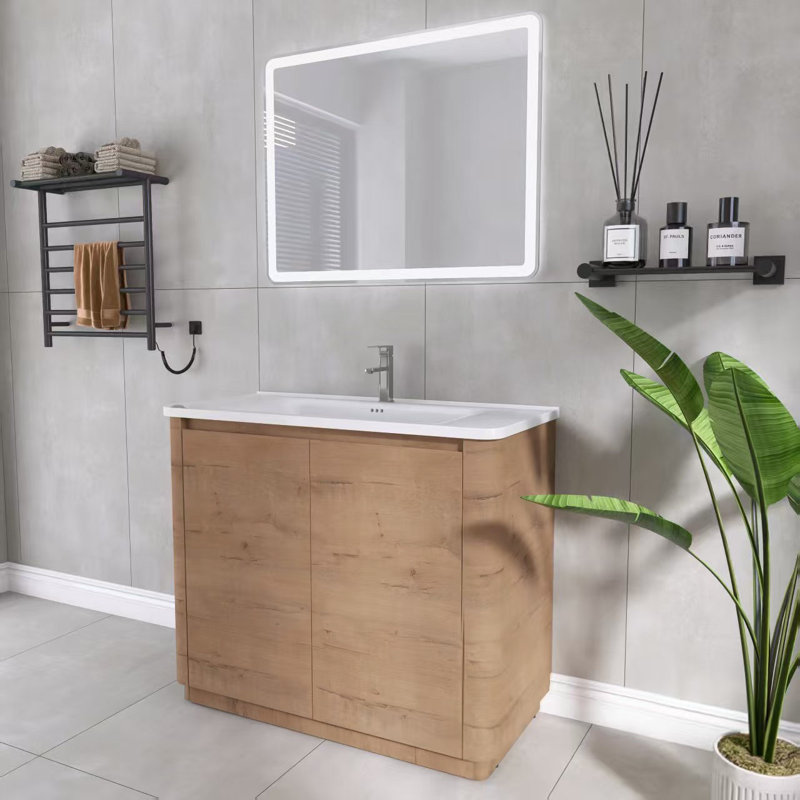 Ensemble de meuble-lavabo simple 40 po avec comptoir en céramique Addisin, 40", Imitation chêne