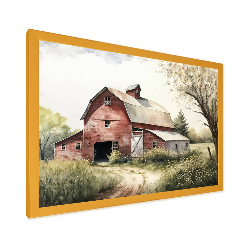 Pittoresque chemin sinueux et grange III - art mural sur toile de campagne / campagne, H 16 po x l 32 po x P 1 po