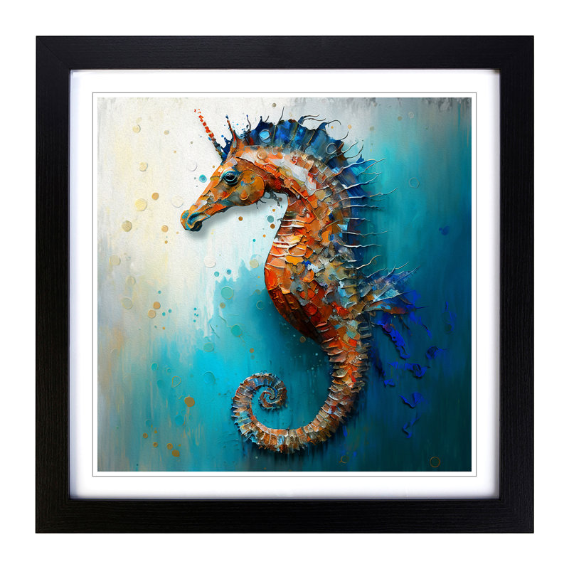 Seahorse Palette Knife - Single Picture Frame Print on Wood, Black