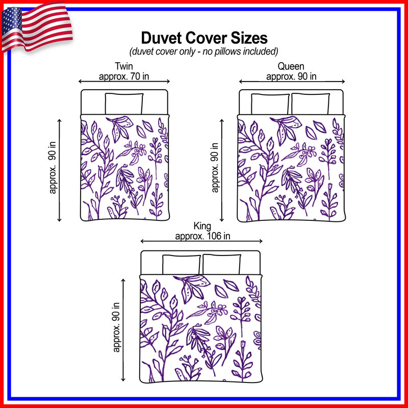 Housses de couette mauves à motif botanique, Lit simple