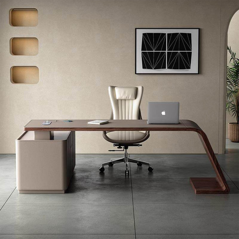 Bureau de direction en L 78,74 po kaki rétro de qualité supérieure, H 29,53 po x l 78,74 po x P 59,06 po