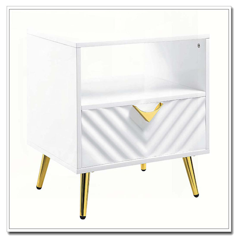 White High Gloss End Table with Shelf
