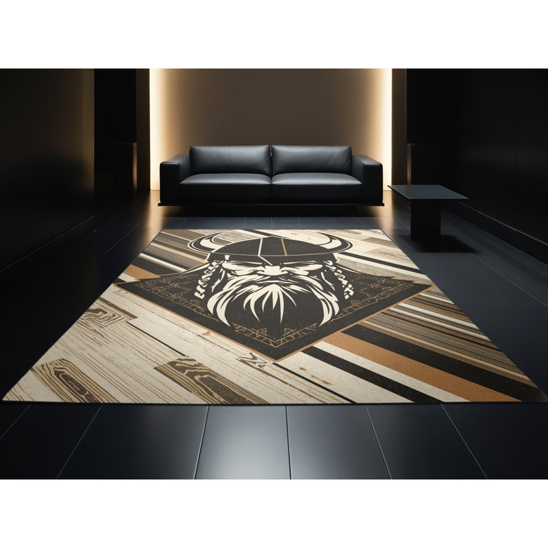 Tapis noir moelleux moelleux et moelleux en bois rustique moderne Viking Raider, 5 x 7