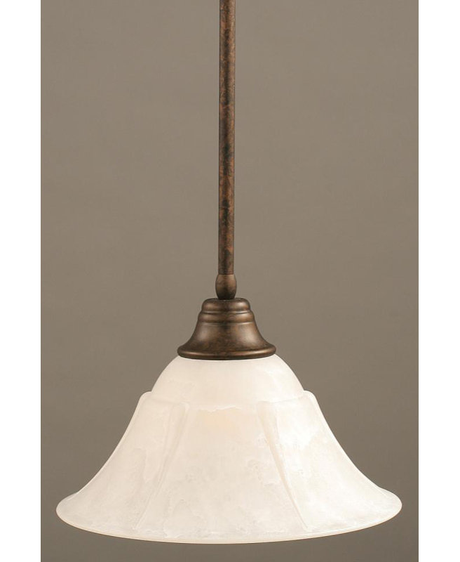 Stem Hung Pendant With Glass, Bronze, 14", White Marble Glass