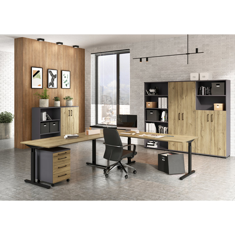 Chien 41.3cm Wide 4 -Drawer Mobile File Cabinet, Graphite/Oak