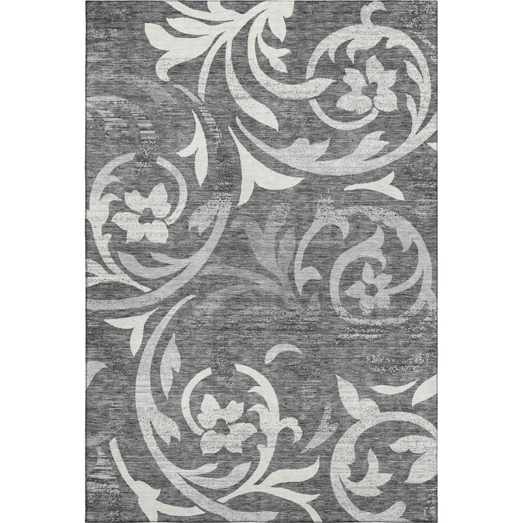 Premium Machine Washable Prisco Charcoal Rug