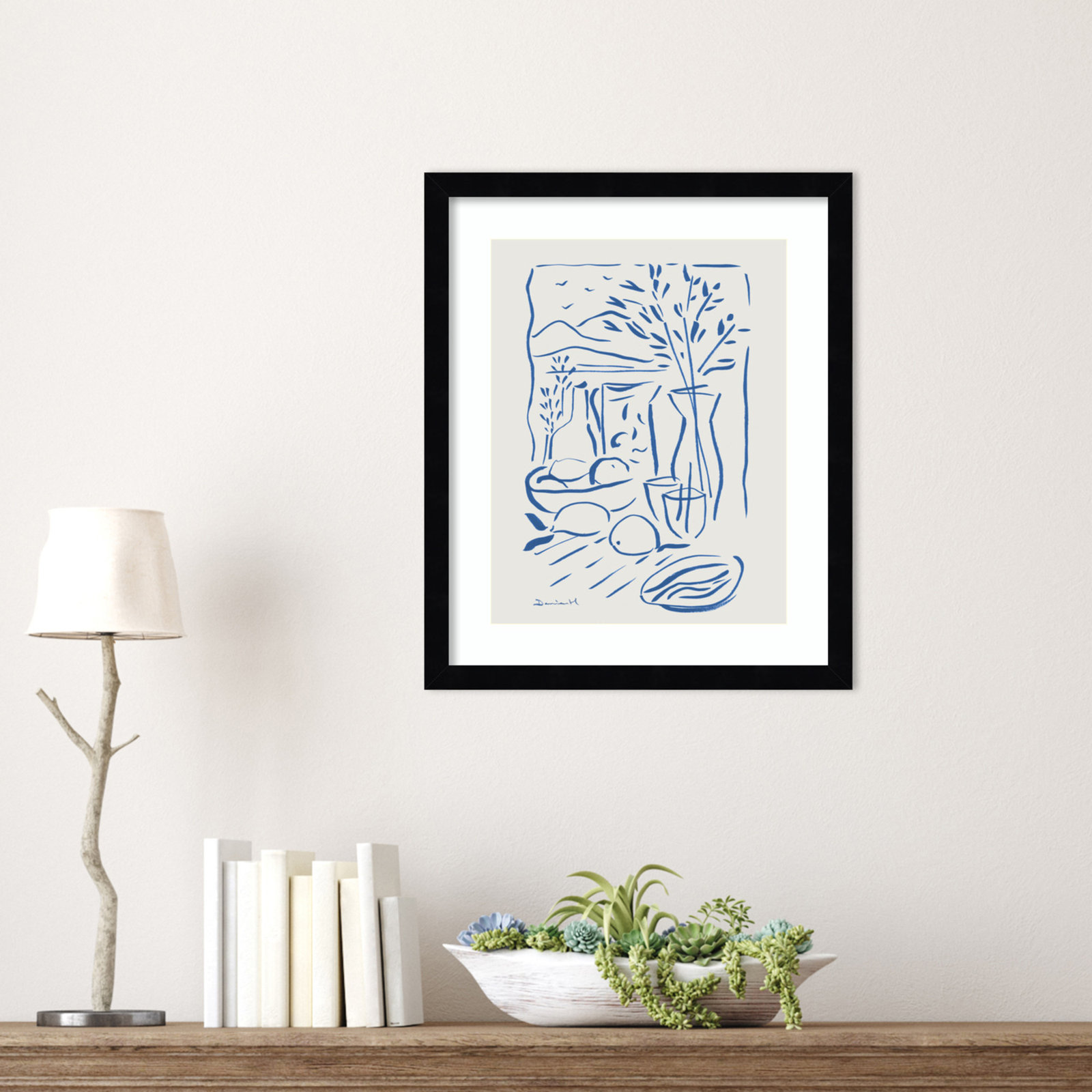 Cleve "Mediterranean View" Print, Black Framed, 17" H x 14" W